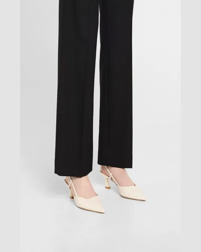 Stuart Weitzman Vinnie Leather Kitten Slingback Pumps In Cream