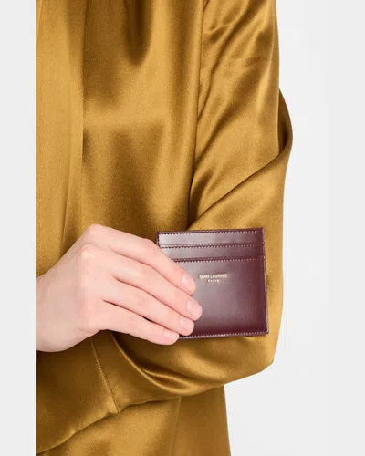 Saint Laurent Ysl Card Case In Calf Leather In Hot Wine