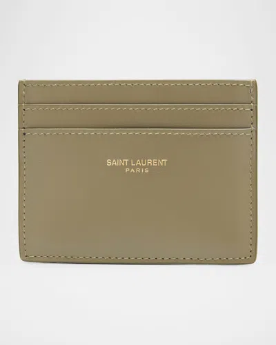 Saint Laurent Ysl Card Case In Calf Leather In Strong Moss