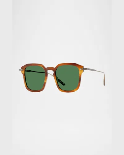 Barton Perreira Men's Nolan Acetate & Titanium Rectangular Sunglasses In Nolan Umber Tortoise  Antique Gold  Bottle Green