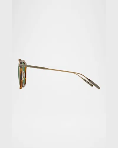 Barton Perreira Men's Nolan Acetate & Titanium Rectangular Sunglasses In Nolan Umber Tortoise  Antique Gold  Bottle Green