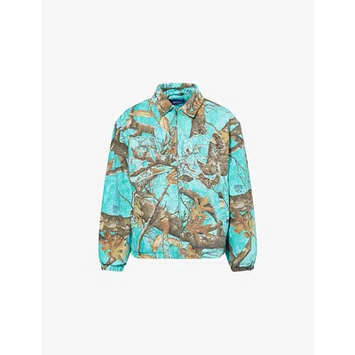 Awake Ny Mens Seaglass Coaches Brand-patch Denim Jacket In Seaglass