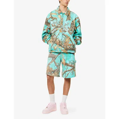 Awake Ny Mens Seaglass Coaches Brand-patch Denim Jacket In Seaglass