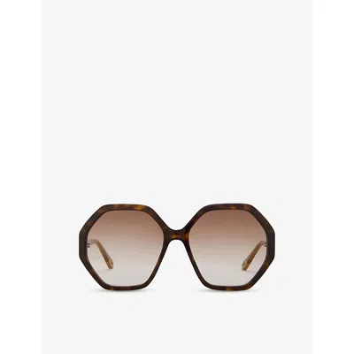 Chloé Ch0008s Round-frame Acetate Sunglasses In Brown