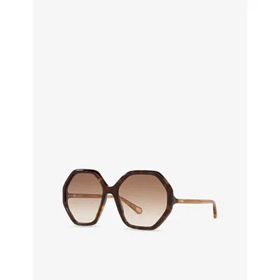 Chloé Ch0008s Round-frame Acetate Sunglasses In Brown