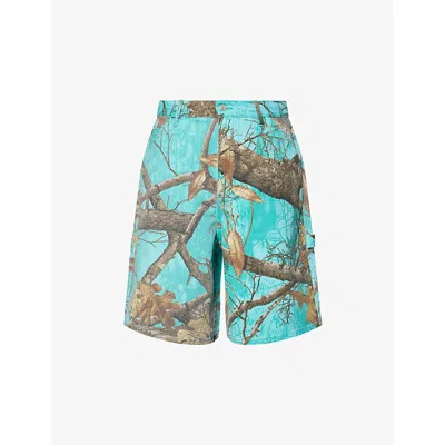 Awake Ny Blue Frayed Script Painter Shorts In Seaglass