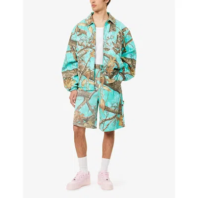 Awake Ny Blue Frayed Script Painter Shorts In Seaglass