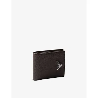 Prada Grained Leather Triangle Wallet In Brown