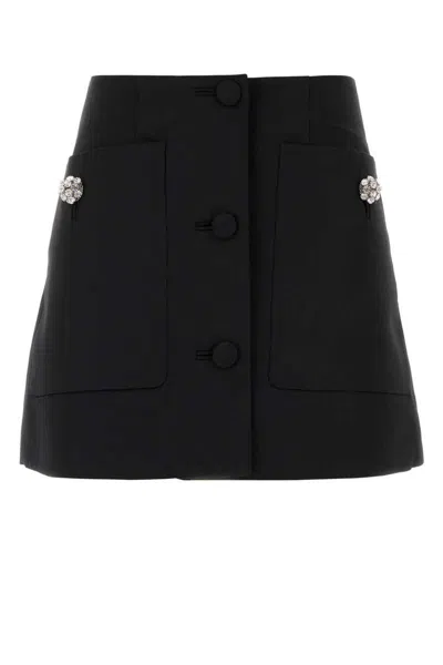 Prada Wool Mini Skirt With Oversized Pockets And Embellished Accents In Black