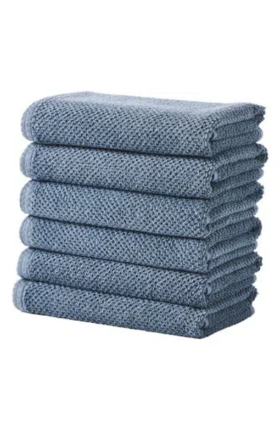 Woven & Weft Set Of 6 Textured Hand Towels In Chambray Blue