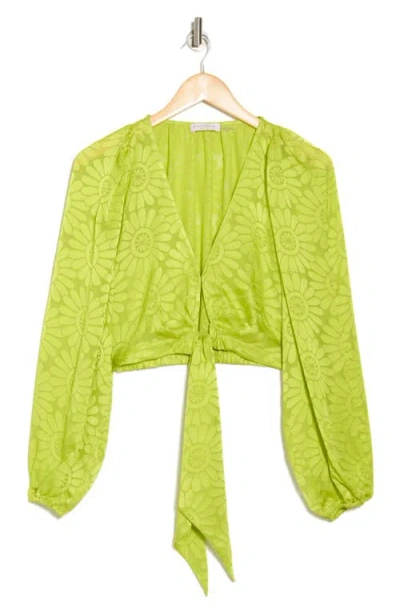 Ramy Brook Briana Plunge Neck Tie Front Top In Lime Daisy Burnout In Lime Daisy Burnout