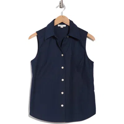 Vince Cap-sleeve Linen Button-front Blouse In Coastal Blue