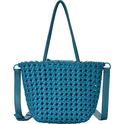 Madison West Open Weave Tote Bag With Zip Pouch In Turquoise