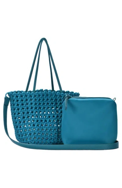 Madison West Open Weave Tote Bag With Zip Pouch In Turquoise