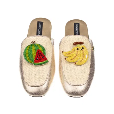 Laines London Women's Gold / Neutrals Classic Mules With Laines Loveables Watermelon & Banana Brooches - Cream & G In Gold