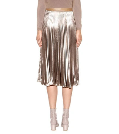 Shop Valentino Pleated Velvet Skirt In Beige
