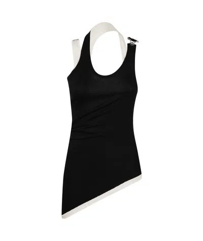 Jean Paul Gaultier Cotton Ribbed Twisted Double Layer Tank Top In Black