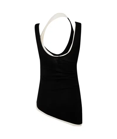 Jean Paul Gaultier Cotton Ribbed Twisted Double Layer Tank Top In Black