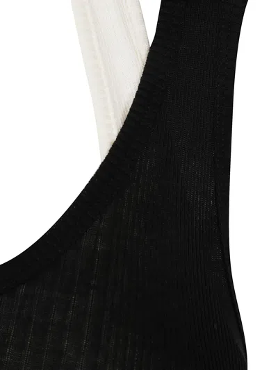 Jean Paul Gaultier Cotton Ribbed Twisted Double Layer Tank Top In Black