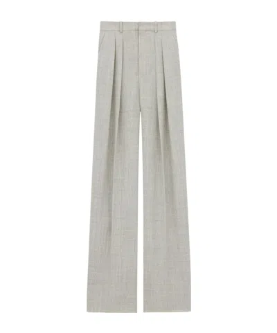Saint Laurent Wool Wide-leg Trousers With Belt Loops In Grey