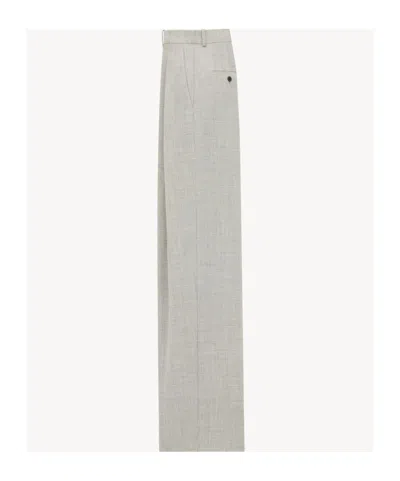 Saint Laurent Wool Wide-leg Trousers With Belt Loops In Grey