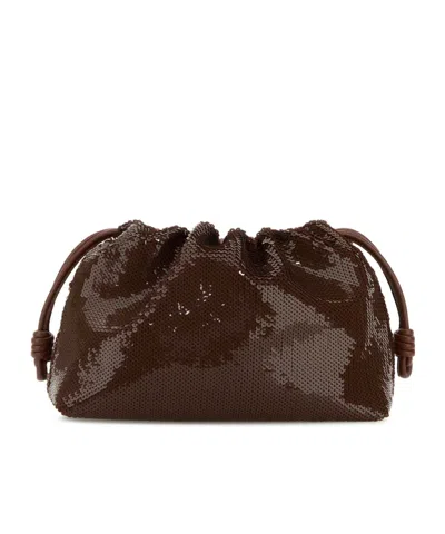Loewe Flamenco Sequined Leather Clutch Chocolate In Chocolate-colored