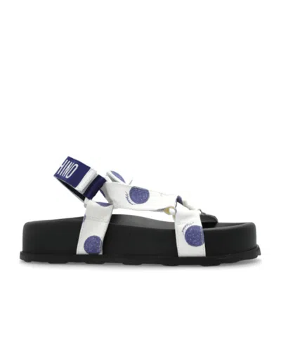 Moschino Sandals With Adjustable Straps And Polka Dot Pattern In Black