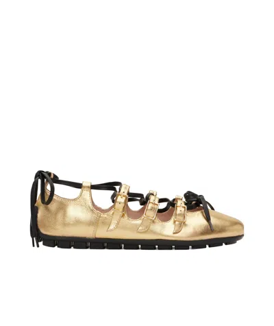 Simone Rocha Ghillie Grip Ballet Flats In Golden