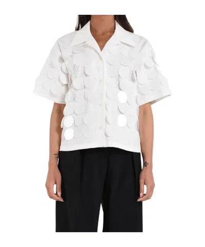 Msgm Textured Cotton Shirt Short Sleeves In White
