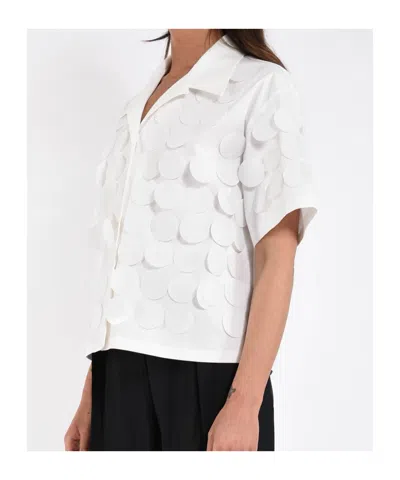 Msgm Textured Cotton Shirt Short Sleeves In White