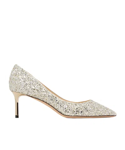 Jimmy Choo Romy 85 Glitter Pumps In Silver Leather In Silver