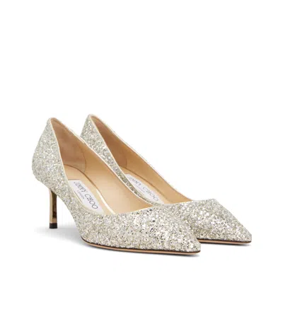 Jimmy Choo Romy 85 Glitter Pumps In Silver Leather In Silver