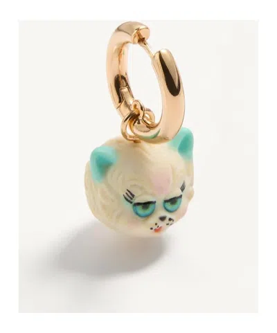 Valentino Multicolor Metal And Nylon Le Chat De La Maison Earring In Yellow