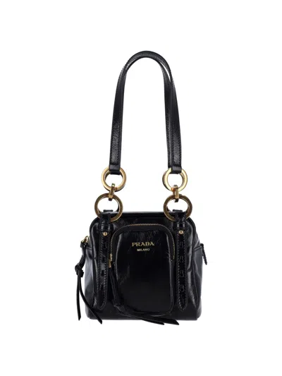 Prada Dangle Leather Top-handle Mini-bag In Black