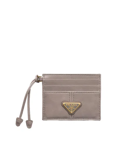 Prada Leather Card Holder In Dark Grey
