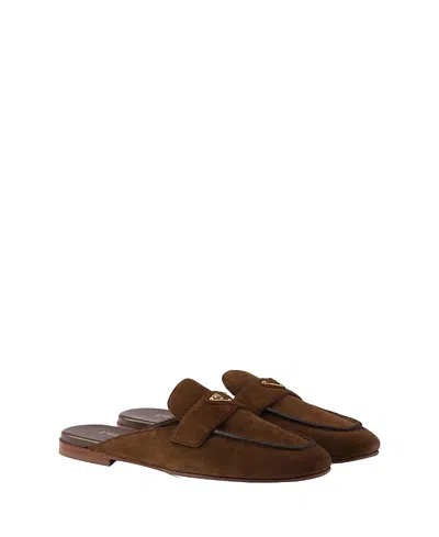 Prada Suede Slippers Shoes In Brown