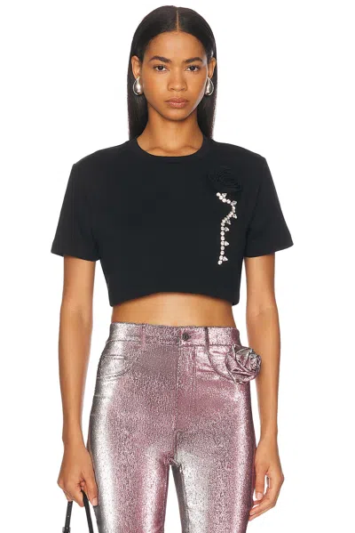 Area Crystal Rosette Cropped T-shirt In Black
