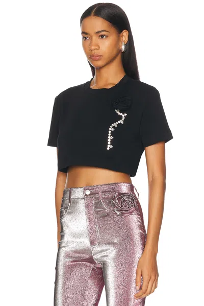 Area Crystal Rosette Cropped T-shirt In Black
