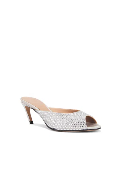 Attico Ada Silver Hotfixed Synthetic Satin Mules In Metallic