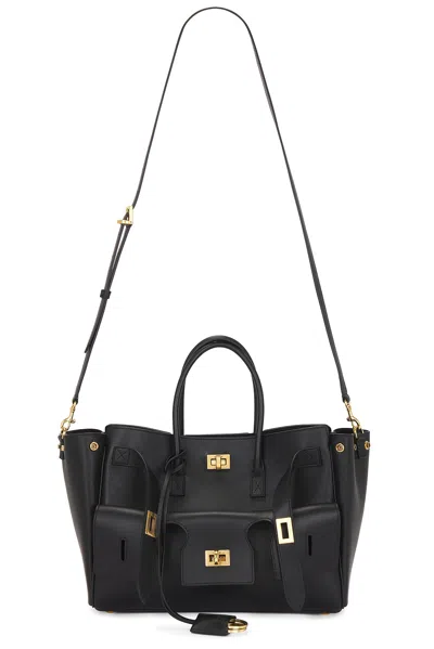 Balenciaga Black Leather Medium Carry All Bel Air Shopping Bag In Black