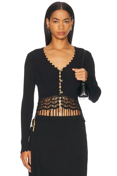 Ganni Black Crochet Cropped Cardigan