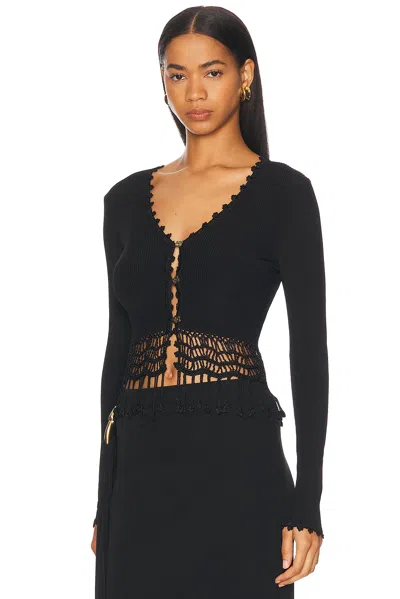 Ganni Black Crochet Cropped Cardigan