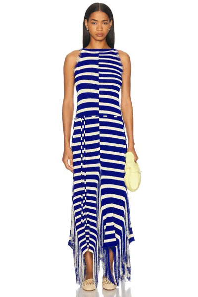 Proenza Schouler Yves Stripe Fringed Knit Dress In Cobalt Multi