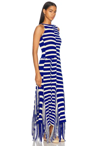 Proenza Schouler Yves Stripe Fringed Knit Dress In Cobalt Multi