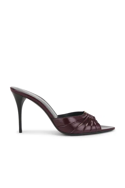 Saint Laurent Burgundy Smooth Leather Babylone Peep-toe Mules