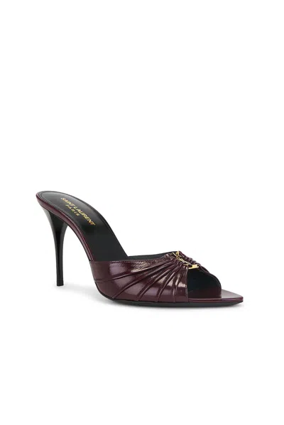 Saint Laurent Burgundy Smooth Leather Babylone Peep-toe Mules