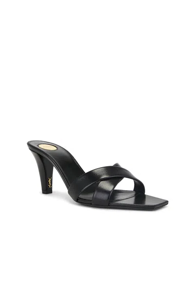 Saint Laurent Jill Mules With Square Toe And Cross Strap Design In Nero
