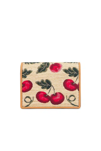 Valentino Vlogo Signature Cherryfic Jacquard Raffia Wallet In Naturale  Multicolor  & Natural Camel