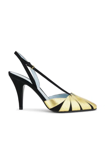 Valentino High Slingback Foliefoliage Black And Gold In Nero & Old Gold