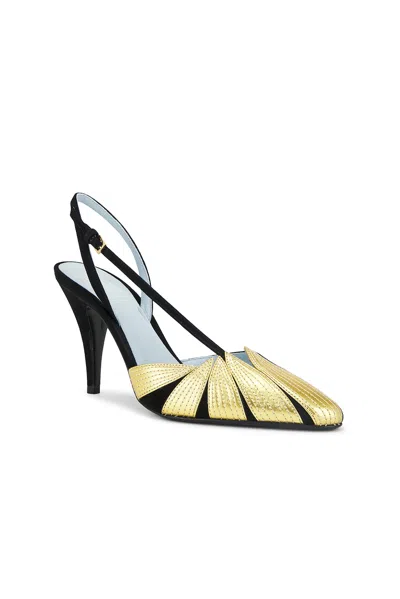 Valentino High Slingback Foliefoliage Black And Gold In Nero & Old Gold